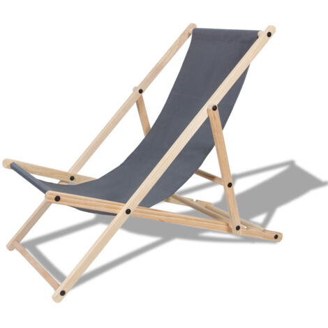 Hengda Sedia a sdraio pieghevole in legno Sedia a sdraio pieghevole Sedia solare Sedia da giardino Grigio (1/5)