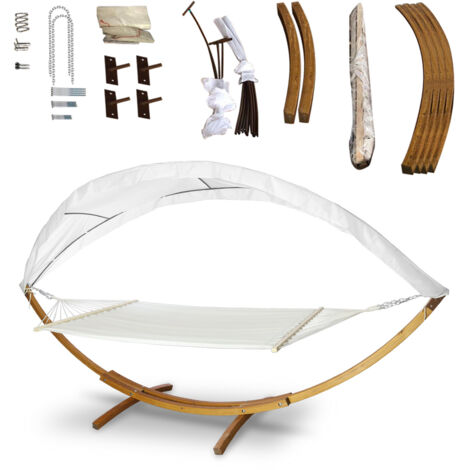 SWANEW Amaca con supporto - Struttura in legno - Bianco - 205 x 150 cm - Tessuto in policotone