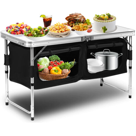 SWANEW Cucina da campeggio 120x47x68cm, mobili da campeggio, mobile da campeggio con telaio in alluminio