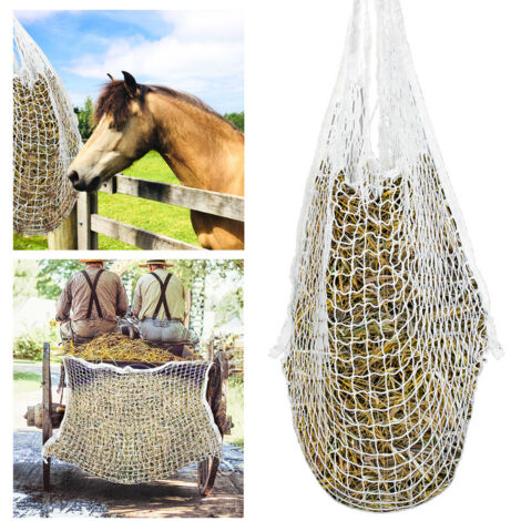 Hengda Rete da Fieno Maglia Bianca Borsa da Fieno a Forma di Fieno per Tutta la Giornata Grande Borsa per Mangime con Piccoli Fori per Cavalli 1 pezzo 160 x 100cm