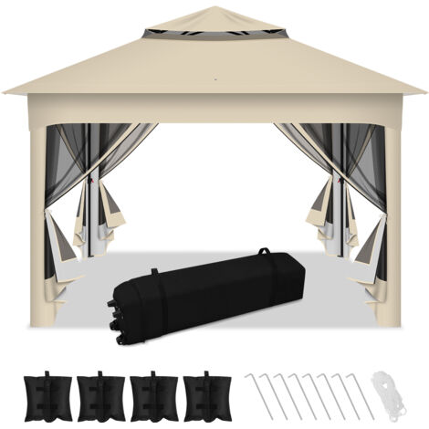 Hengda Pergola pieghevole da giardino con zanzariera 3,3x3,3x2,7M beige (1/5)
