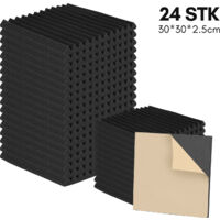 SWANEW Pannelli acustici in schiuma acustica, set di 24, 30x30x2. 5cm, Pannelli fonoassorbenti a parete con scanalatura triangolare, pannelli acustici, tappetini in schiuma acustica per pareti di stud