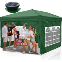 SWANEW Carpa de fiesta plegable Pérgola de jardín Protección UV para jardín, camping con paneles laterales 3x3m Verde con luz solar led