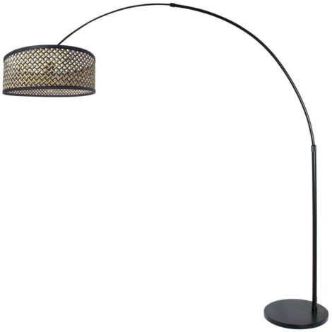 Lampe à arc Sparkled Light noir avec abat-jour en bambou - 3788ZW (1/5)