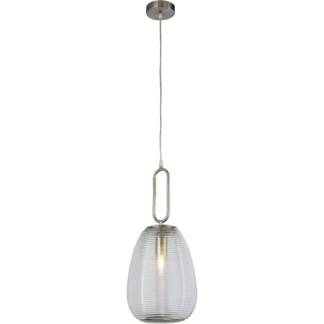 Searchlight Elixir Luminaire suspendu en verre nervuré à 1 lumière, verre transparent, nickel satiné (1/3)
