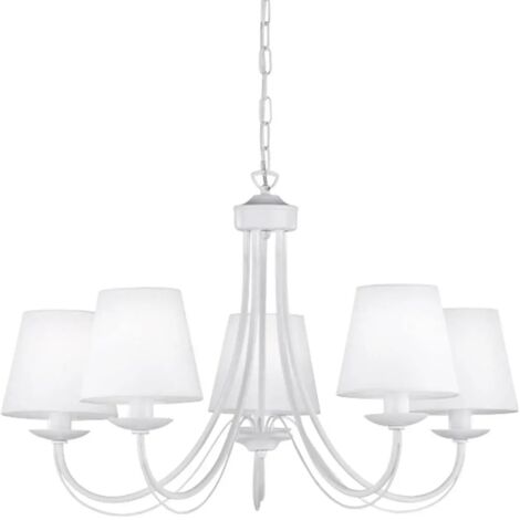 Lustre 5xE14 en tissu blanc Ø70 cm – Design classique pour salle à manger et salon – Éclairage chaleureux – Montage plafond – Trio