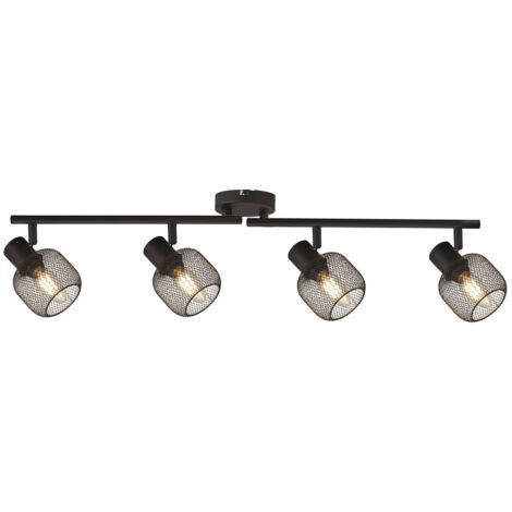 Plafonnier spot, acier doux, 4 spots orientables, noir, 4x E14, L=79cm (1/3)