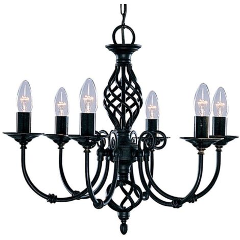 Lustre ZANZIBAR 6L métal noir E14 maxi 6x60w diamètre 51cm (1/3)