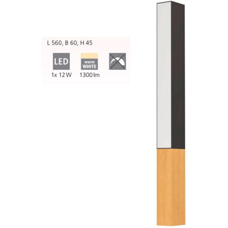 Lampe murale Tudons aluminium, acier, bois noir, LED brun 1x12W 3000K L: 56 cm B: 6 cm H: 4,5 cm (1/4)
