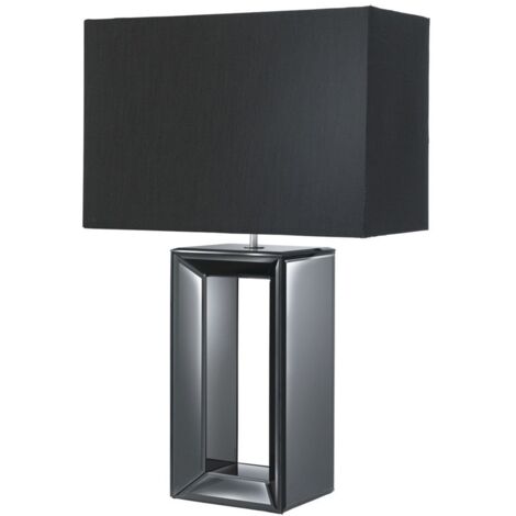 Lampe de table miroir, haut noir, abat-jour en soie artificielle noir noir (1/3)