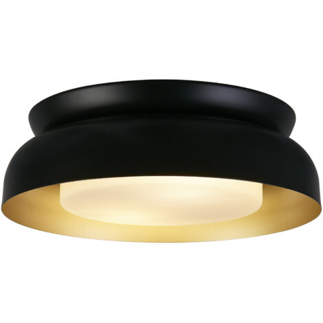 Searchlight Kendal Plafonnier à 2 lampes, métal noir et doré avec diffuseur givré (1/4)