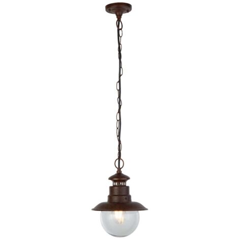 Luminaire suspendu d'extérieur Searchlight Station à 1 lumière - brun rustique avec verre transparent (1/3)