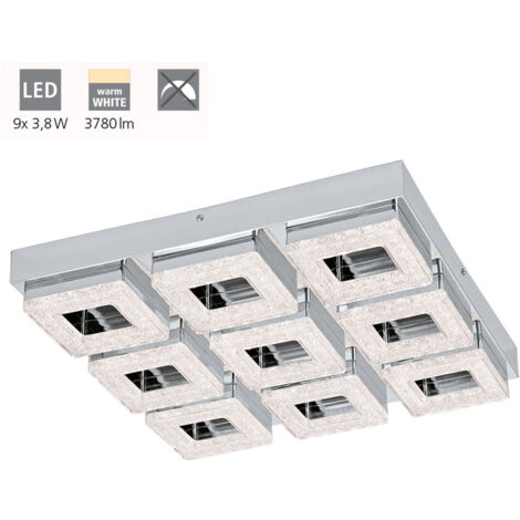 plafonnier LED Fradelo lumière en chrome cristaux clairs 9X4W de 44x44cm (1/5)