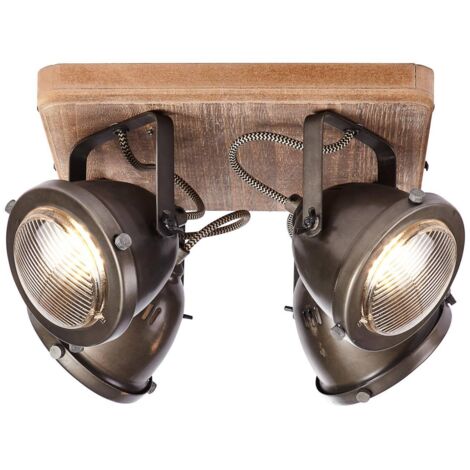 BRILLIANT lampe Carmen Wood Spotplate 4flg acier brûlé / bois  4x PAR51, GU10, 5W, adapté aux lampes à réflecteur (non incluses)  Échelle A ++ à E  Têtes pivotantes