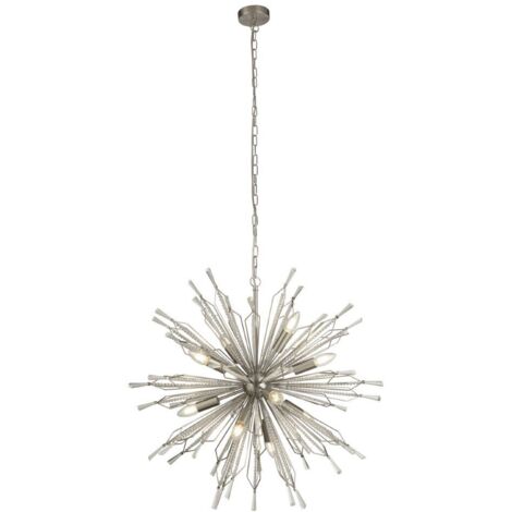 Searchlight Starburst Suspension chromée à 10 ampoules, détails de perles de verre transparent (1/3)