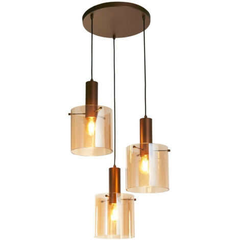 Searchlight Sweden Luminaire suspendu à 3 lumières multiples, moka, verre ambré (1/3)