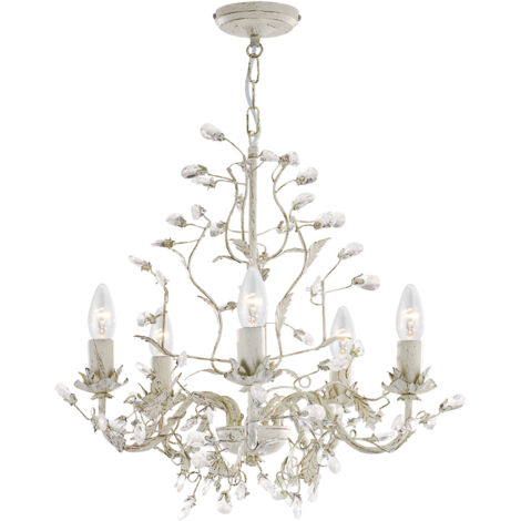 Searchlight Almandite - Pendentif de plafond à 5 bras multiples or, crème avec motif de feuilles florales de cristaux, E14 (1/5)