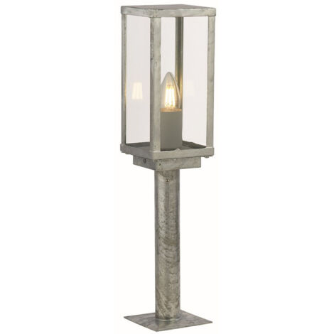 Lampadaire d'extérieur avec pied en verre et acier doux, galvanisé argenté, E27, pour jardin (1/3)