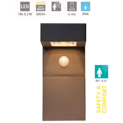 Lumière murale Baracconi Noir L: 9cm B: 20cm H: 20cm avec capteur Dimmable IP44