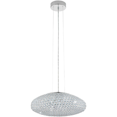 Suspension Clemente en chrome cristal en verre clair 3x40W H: 110cm 54cm Ø (1/5)
