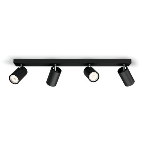 Philips – Spot encastrable noir 4 lumières GU10 – Puissance 5,5W – Montage ClickFix – Pour salon, chambre et cuisine – Éclairage réglable