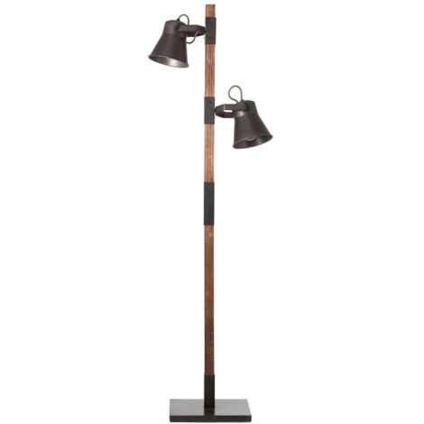 BRILLIANT lampe Plow lampadaire 2 lumières noir acier / bois 2x A60, E27, 10W, adapté aux lampes standard (non incluses) Échelle A ++ à E Avec pédale (1/3)
