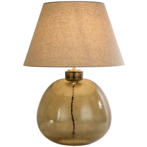 Searchlight Zenith Lampe de table 1 lumière, verre vert avec abat-jour en lin naturel (1/4)