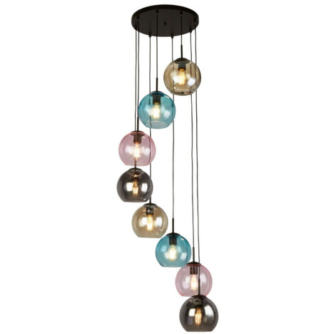 Searchlight Mardi Gras II Lampe suspendue à 8 ampoules, noir, verre coloré (1/4)