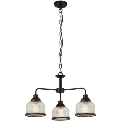 Searchlight Highworth Suspension 3 Lumières Noir, Verre Style Holophane (1/4)