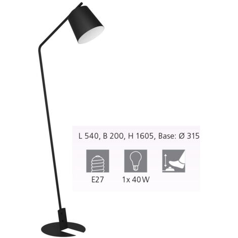 Lampe debout Oneda E27 1x40w L: 54cm B: 20 cm H: 160,5 cm avec interrupteur de repose-pieds (1/5)