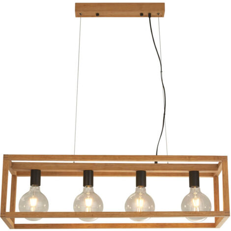 Suspension lampe de salle à manger E27 bambou naturel 4 lampes noir (1/3)