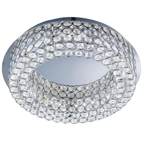 Searchlight Vesta - Plafonnier rond à LED, chrome, verre cristal avec centre de miroir (1/3)