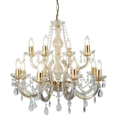 Searchlight Marie Therese - Lustre en cristal à 12 ampoules au fini laiton poli, E14 (1/3)