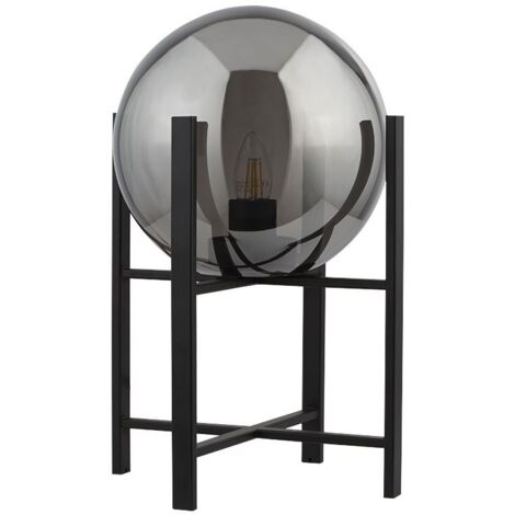 Lampe à poser 1L E27 60w max Haut 43cm Metal noir & Verre fumé Amsterdam (1/4)