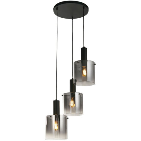 Searchlight Sweden Luminaire suspendu à 3 lumières multiples, noir, verre fumé (1/3)