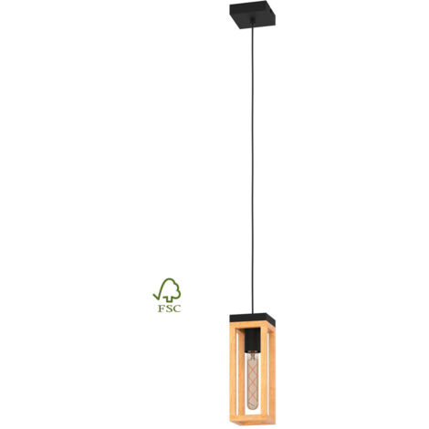 Lampe suspendue nafferon Steel, Bois noir, marron E27 1x40W L: 10 cm B: 10 cm H: 110 cm Dimmable