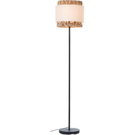 Lampadaire Brilliant Waterlilly 1,6m noir/naturel/blanc, métal/tissu/jacinthe d'eau, 1x A60, E27, 60 W (1/5)
