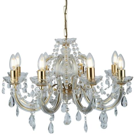 Searchlight Marie Therese - Lustre en cristal à 8 ampoules au fini laiton poli, E14 (1/3)