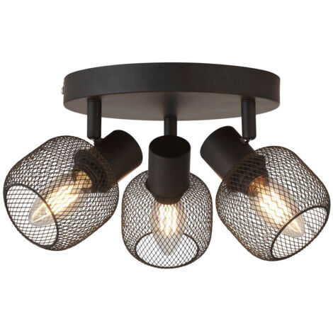 Meshy Projecteur rond à 3 lumières avec cage, noir (1/3)