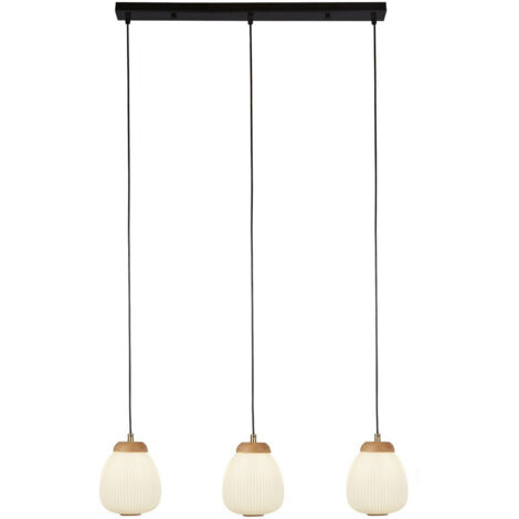 Searchlight Ella Suspension à 3 lampes en métal noir et verre strié opale (1/3)
