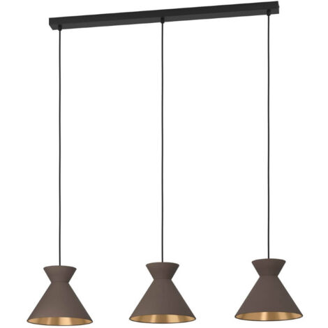Lampe suspendue Nastasia Textile Cappuccino, laiton E27 3x40w L: 100cm B: 24 cm H: 110 cm Dimmable (1/3)