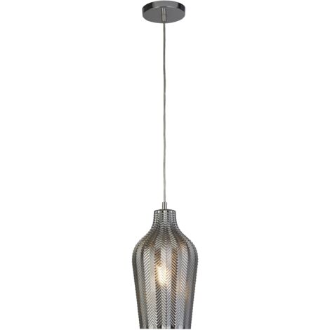 Suspension CHEVRON 1L métal chromé et verre fumé et strié E27 maxi 60w (1/3)