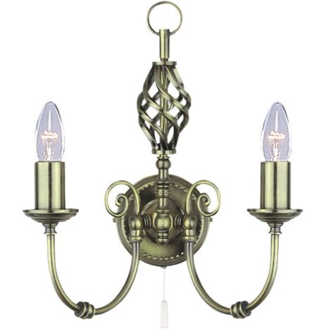Searchlight Zanzibar - Applique murale d'intérieur à 2 ampoules, laiton antique, E14 (1/3)