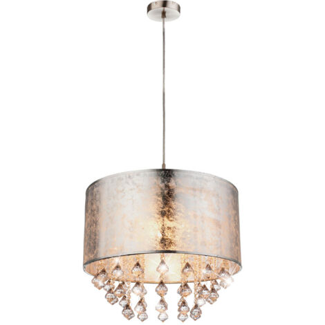 Globo – Suspension cristal textile argent D 40 cm H 140 cm – Douille E27 – IP20 – Pour éclairage intérieur – 15188H3