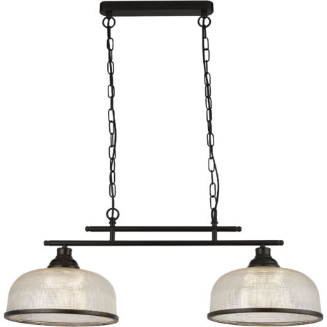 Searchlight Highworth Suspension 2 Lumières Noir, Verre Style Holophane (1/5)