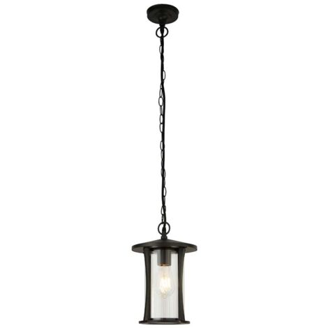 Luminaire suspendu d'extérieur à 1 lumière Searchlight Pagoda - Noir avec verre transparent (1/3)