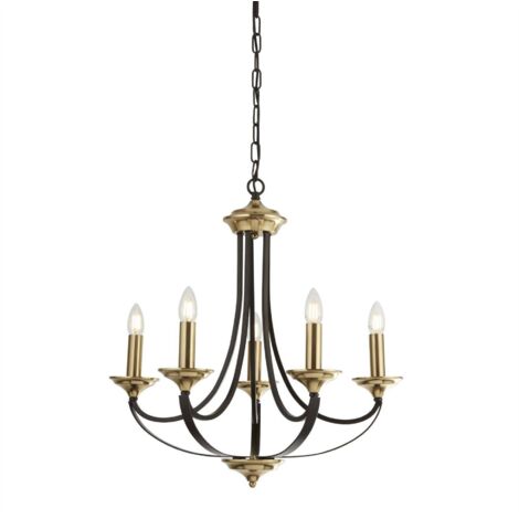 Lustre classique Belfry 5 lumières 58cm bronze et doré - 1845-5BZ (1/4)