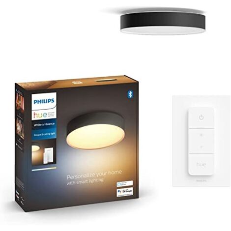 Philips Hue – Plafonnier LED dimmable 9.6W – Température de couleur 2200K à 6500K – Flux lumineux 1220 lm – Design moderne noir pour salon ou chambre (1/8)