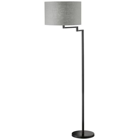Lampadaire ROTA E27 3x25W métal sable noir, tissu lin gris/intérieur PVC blanc H: 161cm Ø40cm avec prise interrupteur (1/5)