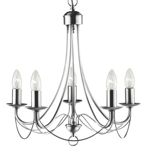 Searchlight Maypole - Plafonnier à 5 bras multiples, argent satiné, E14 (1/5)